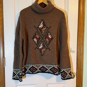 Jillian Jones 100% Lambswool Brown Turtleneck Sweater Large